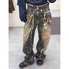 Pantaloni Jeans Unisex a Gamba Larga Taglio Dritto Con Stampa 3D Dettaglio Catena Vestibilità Rilassata Vita Media Misto Cotone