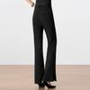 2025 Women's High-Waisted Black Micro-Flare Pants – Slimming, Casual Drape with Split Hem