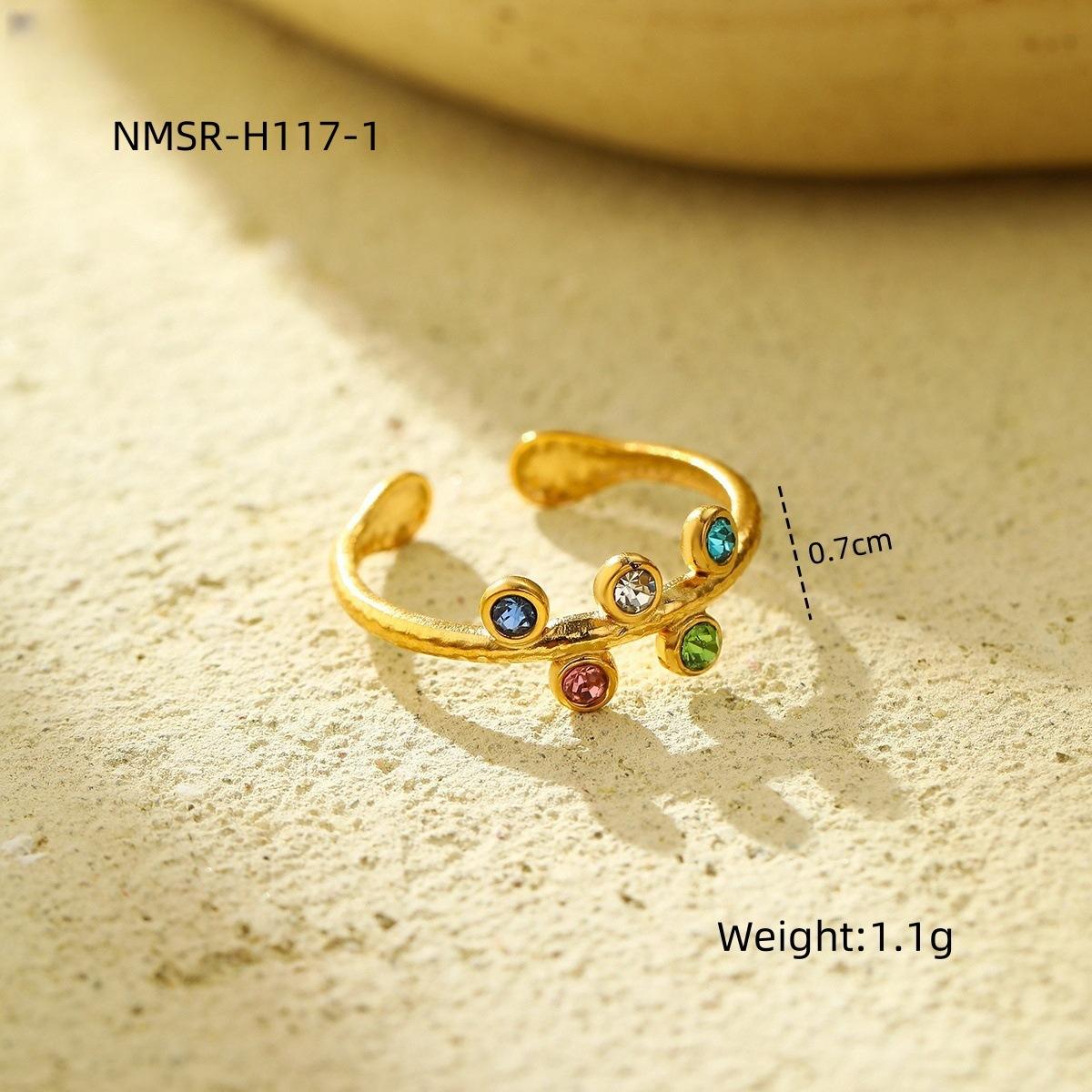 GEMCHIC Women s Vintage Exaggerated Round Colorful Rhinestone Open Ring Stainless Steel Non-Fading Design Finger Ring for Women