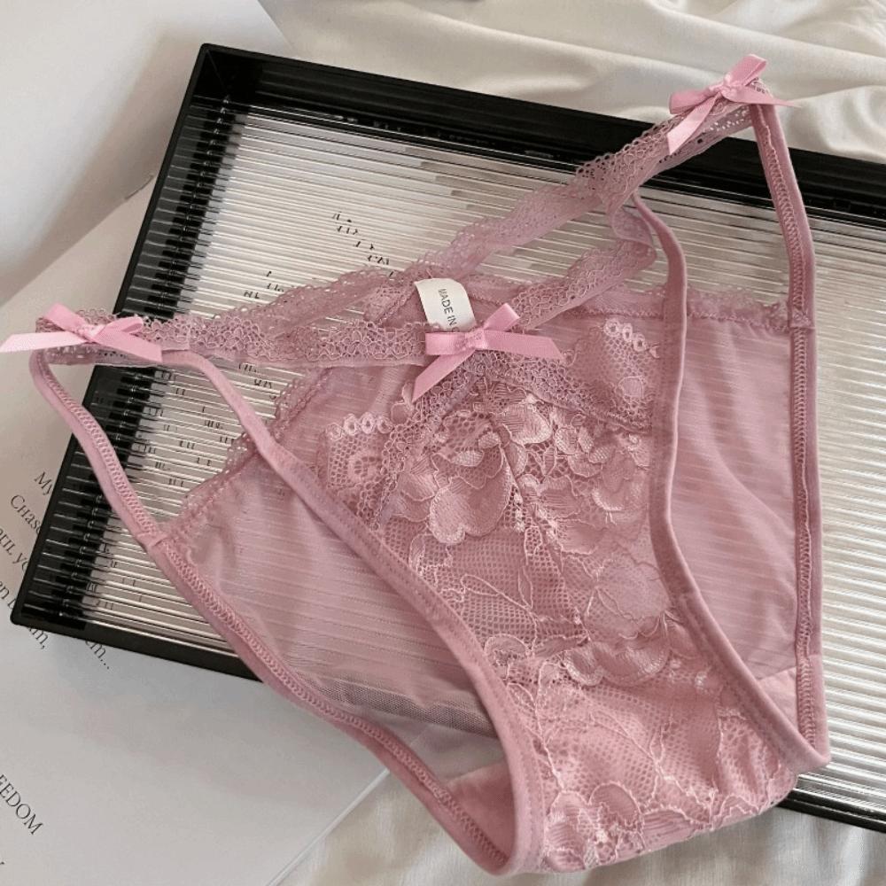 Seamless French Style Briefs Transparent Women Underwear Thin Strap Lace Flower Panties  Girl