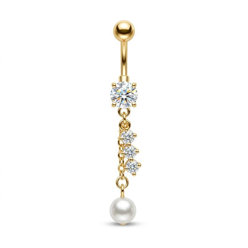 Dainty Zircon Pendant Belly Button Ring for Women Shiny Crystal Star Navel Jewelry Rust-proof for Beach Vacation