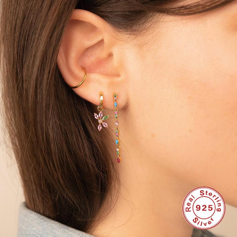 Cercei Eleganti Temperament Argint Sterling S925 Cercei cu Franjuri Diamante Colorate Cercei Super Zână Floare Stil Francez Femei