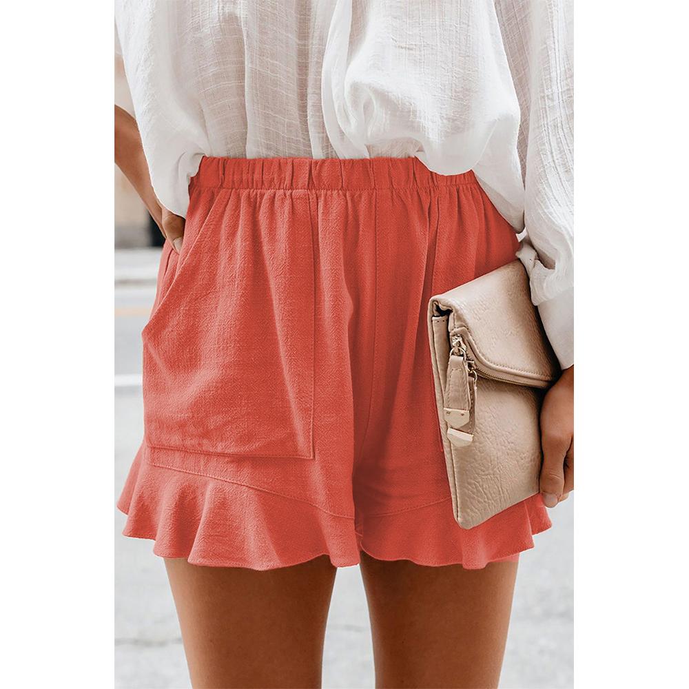 Summer Cotton Casual Women s Solid Color High Waist Pleated Loose Straight Pants S оранжевый