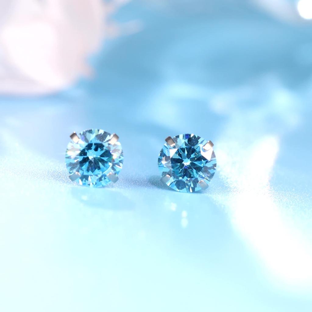 Limerencia Titanium Pure Titanium for Medical Second For Sensitive 1 Pair Piercings, Use, Hypoallergenic, Piercing, Ears, Unisex, (5mm, Aquamarine)