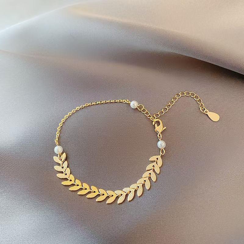 Gold Ear of Wheat Women's Jewelry Set Imitation Pearl Beads Bohemian Earrings/Necklace/Bracelets Female Jewelry Set