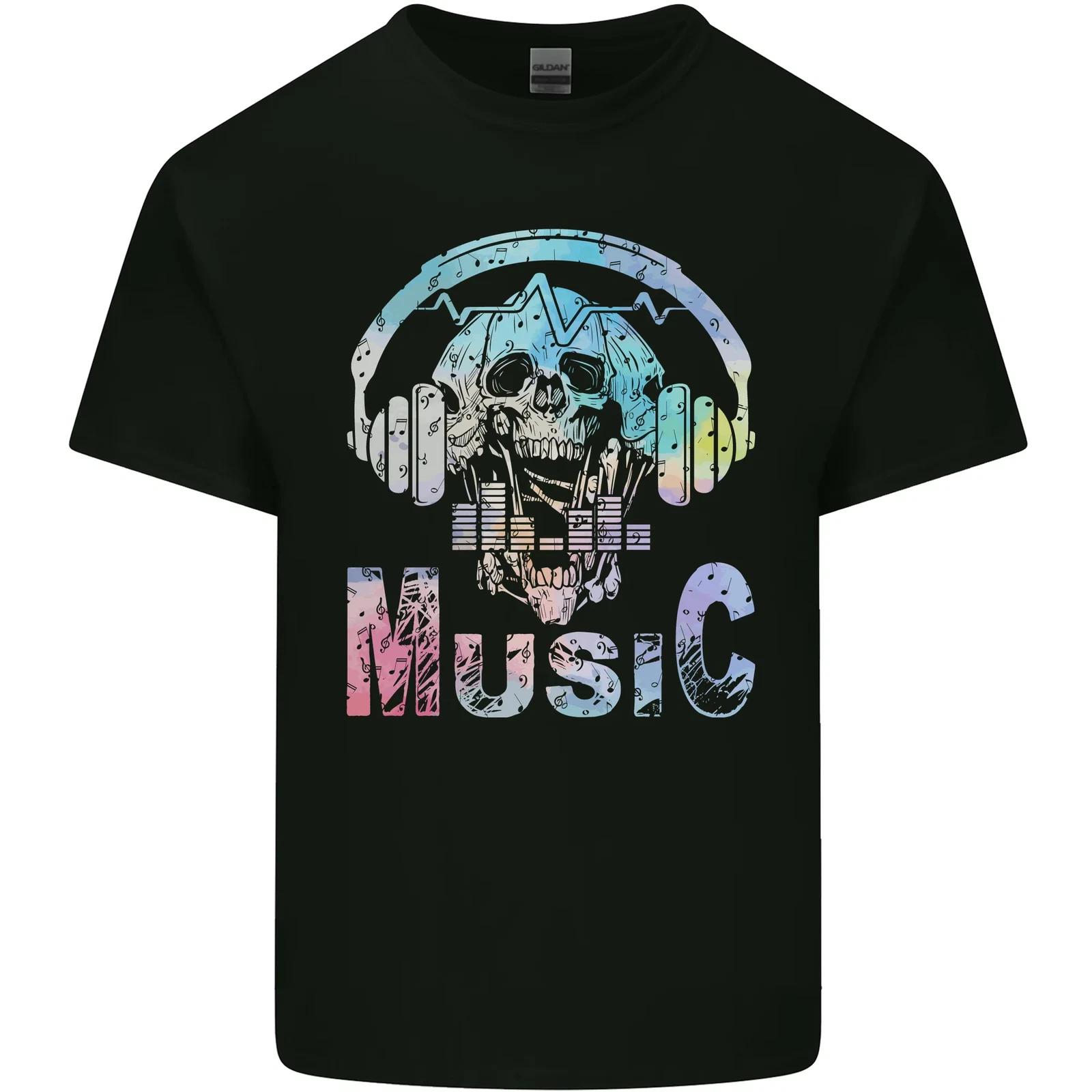 Music Skull With Headphones Dance Tekno Kids T-Shirt Childrens S