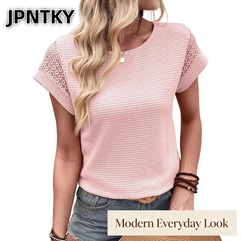 JPNTKY Women's Fashion Casual O-Neck Short Sleeve Blouses & Shirts