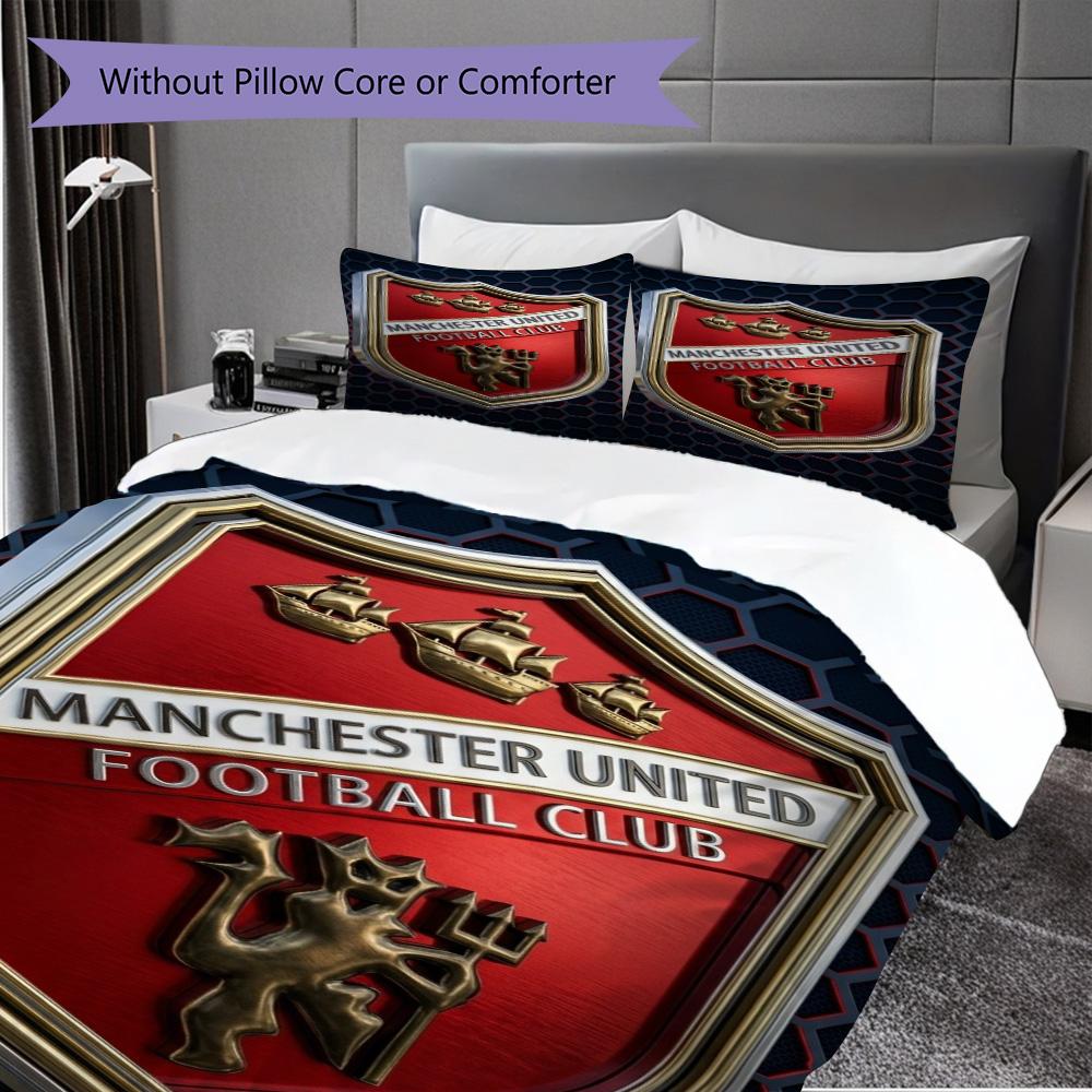 Biancheria da letto con motivo dell'emblema di Manchester (1 * copripiumino + 2 * federa, senza nucleo) Copripiumino e federa 2D piatti Set biancheria da letto Morbido e confortevole