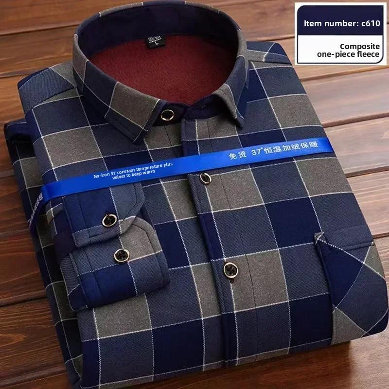 2026 Men's Autumn Winter Thick Warm Long Sleeve Plaid Shirt Thick Fleece Warm Casual Shirts for Men Oversized Plaid Shirts Male