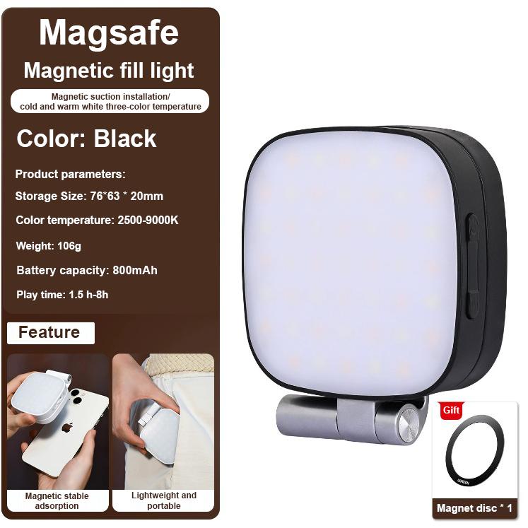 M27 Portable Pocket Fill Light Magnetic Mobile Phone Selfie Light 180-Degree Flip Phone Stand Built-in Mirror Rechargeable