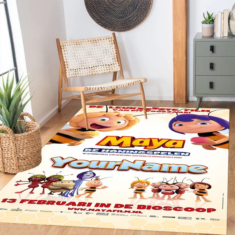 Biene Maja Personalisierbarer Namens-Teppich Perfekt für Eingangsbereiche Outdoor-Spielzimmer Küchen Rutschfester Teppich Anime Bürodekoration Geschenk für Festivals