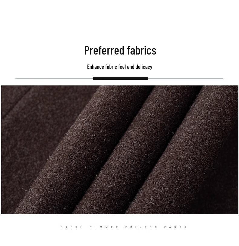 Women's 2024 Khaki High-Waisted Wool Wide-Leg Cropped Pants – Autumn/Winter Slimming Style