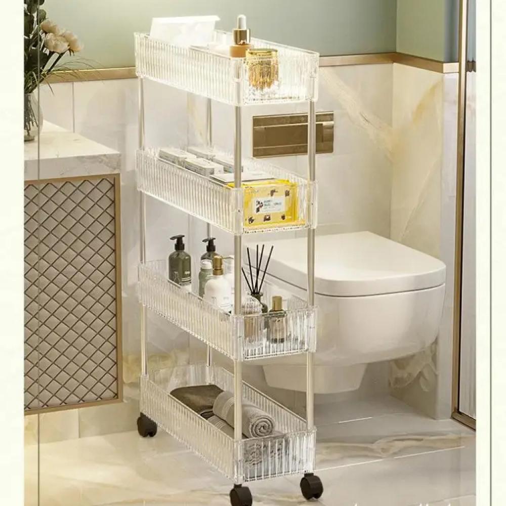 Acrylic Clear Trolley Rack Movable Rolling Utility Cart Narrow Gap Storage Rack with Wheels Bathroom Removable Shelf 2/3/4 Layer