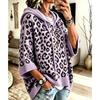 Leopard Print Hooded Sweater Women Drawstring Knit Pullover Hoodie Loose Knitted Outerwear Casual Oversized Sweatshirt Top