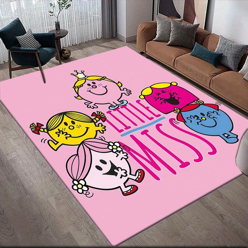 Mr. Men and Little Miss2 Flannel Pattern Square Carpet,Area Rug,Carpet Rug for Living Room Bedroom Sofa Playroom Decor,Non-slip Floor Mat
