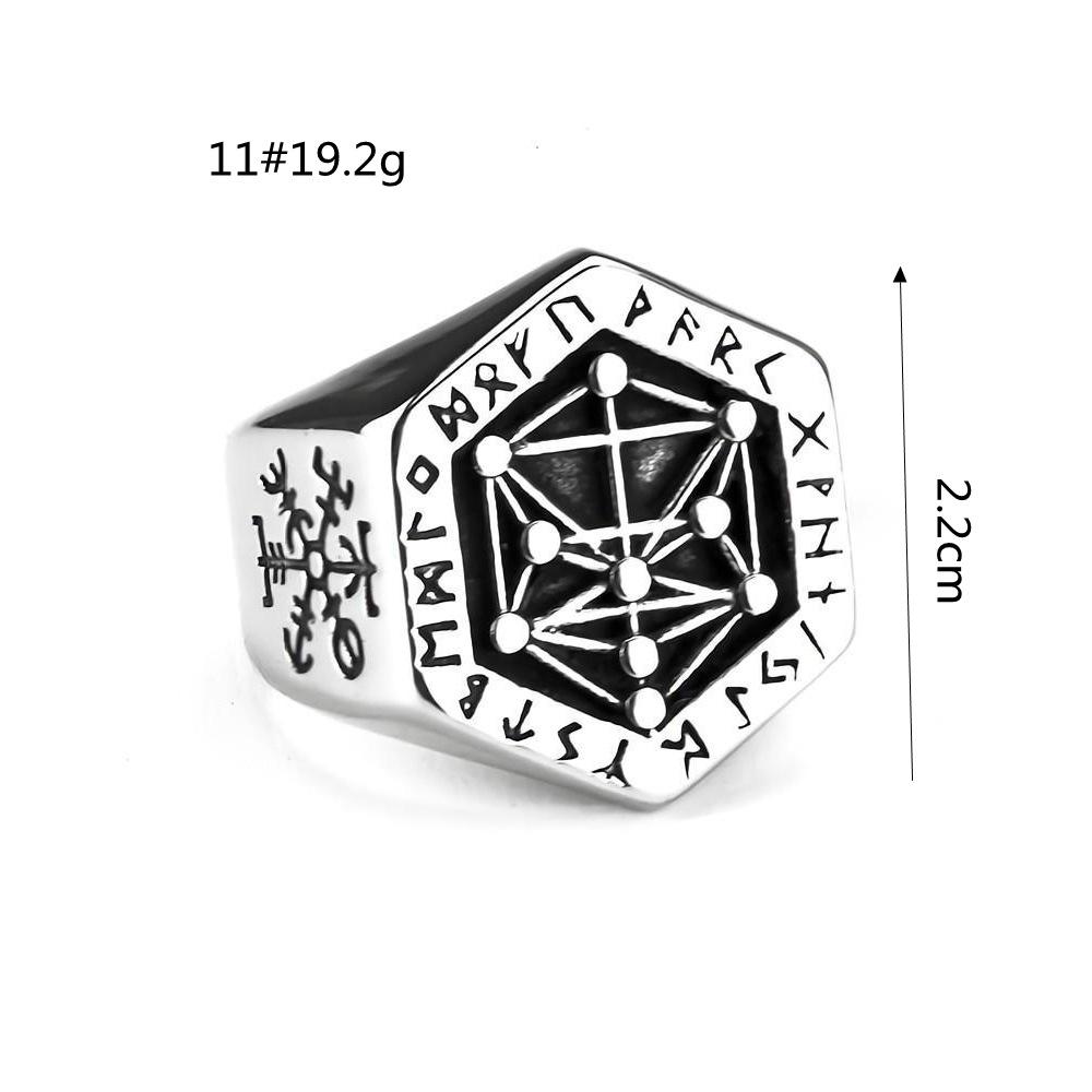 Viking Compass Design Mens Stainless Steel Ring Norse Rune Jewelry Retro Style