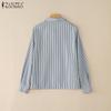 ZANZEA Women Casual Turn Down Collar Loose Long Sleeve Stripe Blouse