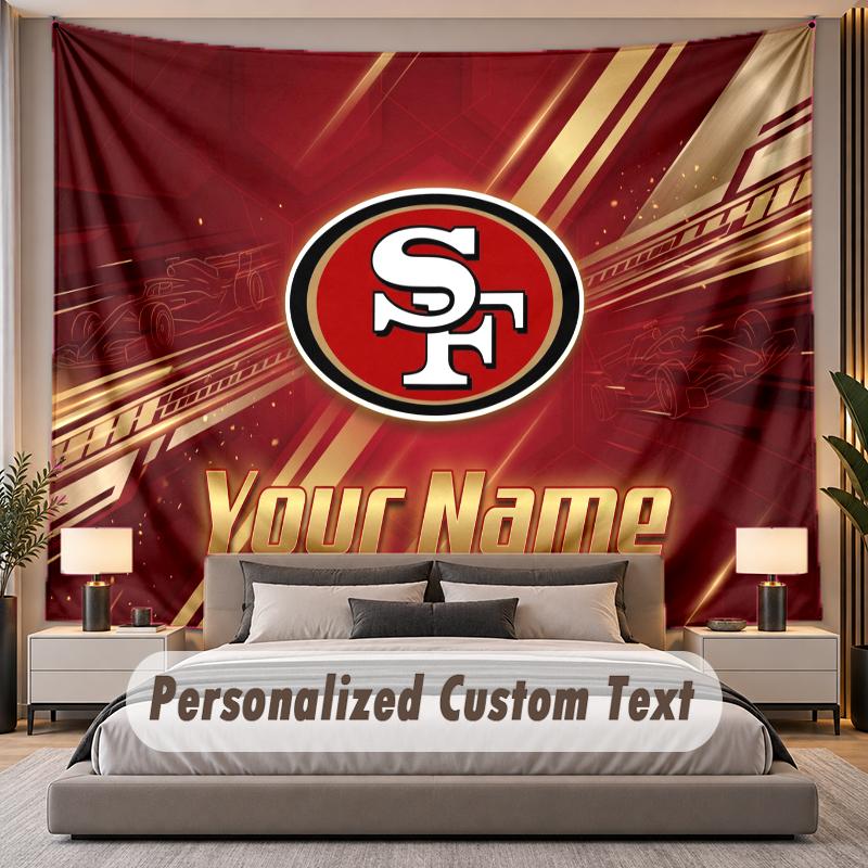 Benutzerdefiniertes Namens-Text-Wandteppich San Francisco 49ers Personalisierter Polyester-Wandteppich für Schlafzimmer und Zimmer
