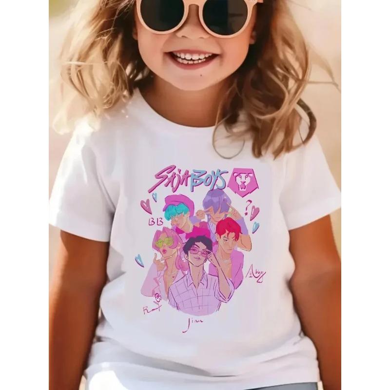 Huntrix Kpop Demon Hunters T-Shirt for Boys Girls Cotton Fans Gift Summer Crew Neck Short Sleeve Tees Fashion Kids T-shirt