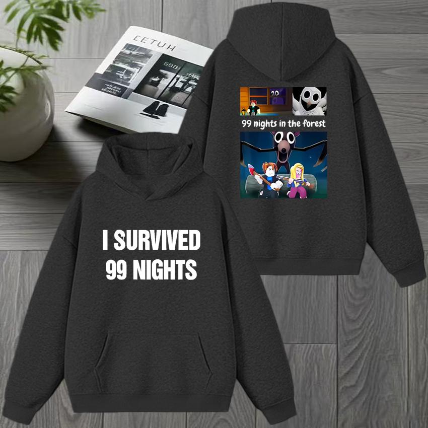 99 Nights in The Forest Fan Merch Graphic Print Black Hoodie, Unisex Harajuku Cartoon Fleece Pullover Sweatshirt for Women