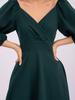 Spring V-Neck Waist-Cinching Puff Sleeve Dress with Pockets for Women