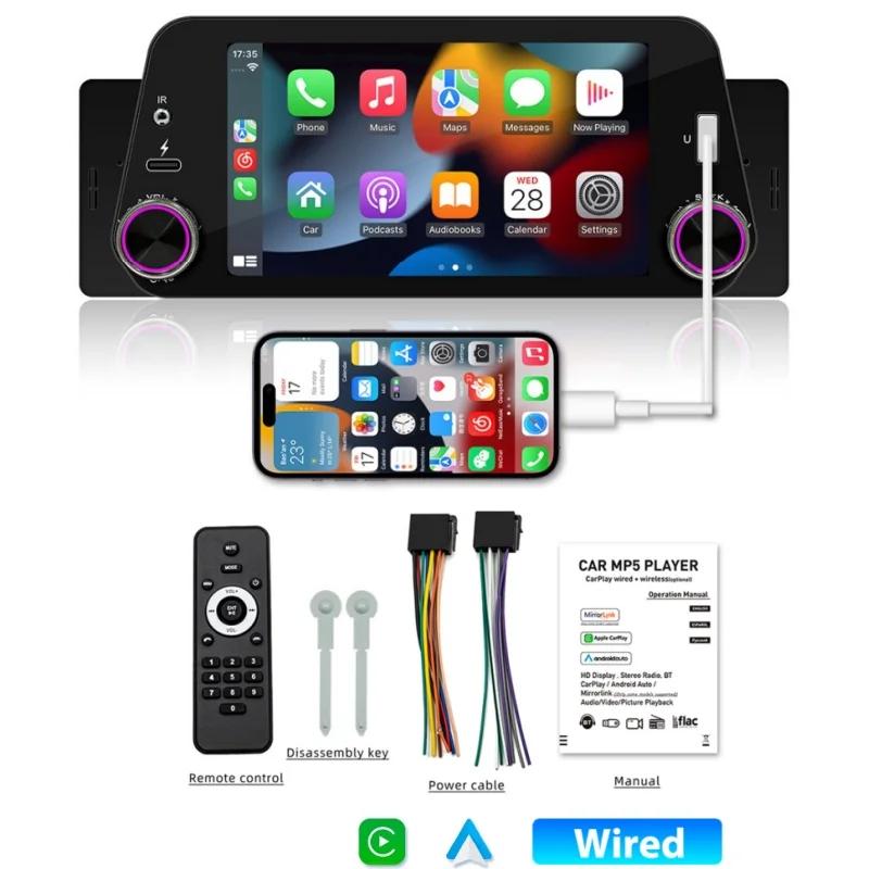 

1Din Автомобильный радиоприемник Мультимедийный плеер Carplay Android Auto Mirrorlink 5-дюймовый сенсорный экран Поддержка задней камеры