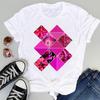 Watercolor Lovely Striped 90s Summer Fashion Women Print Tee Top Tshirt Short Sleeve Lady Female Clothing Casual Graphic T-shirt