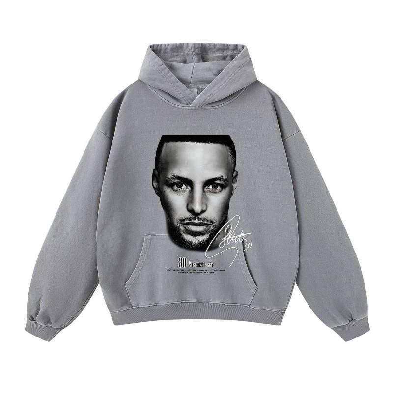 Mens Oversized Cotton Hoodie Streetwear Loose Fit Heavyweight Sweatshirt With Distressed Wash Effect
