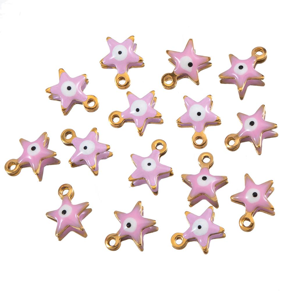 20pcs Stainless Steel Enamel Colorful Evil Eye Charm Star Pendant Connectors DIY Women Jewelry Making Necklaces Earring Supplies