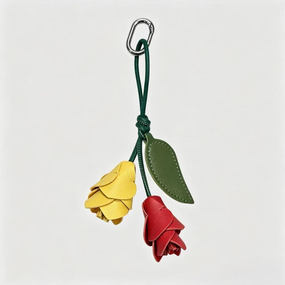 Cute Hanger Pu Leather Tulip Pendant Fashion Colorful Pu Flower Keychain Creative Bag Decoration Bag Accessory