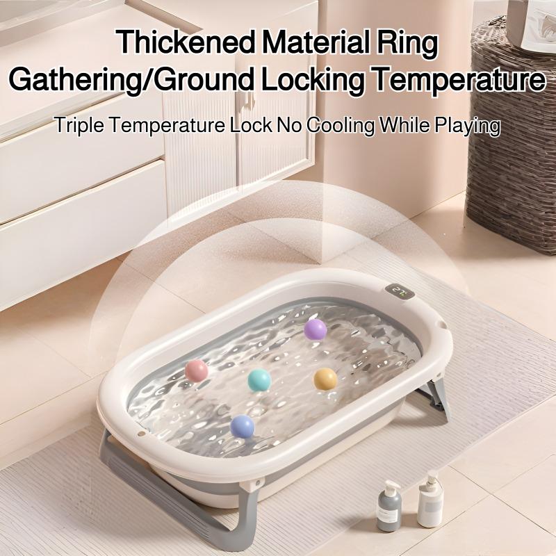 Household intelligent constant temperature large capacity baby folding bathtub children can sit and