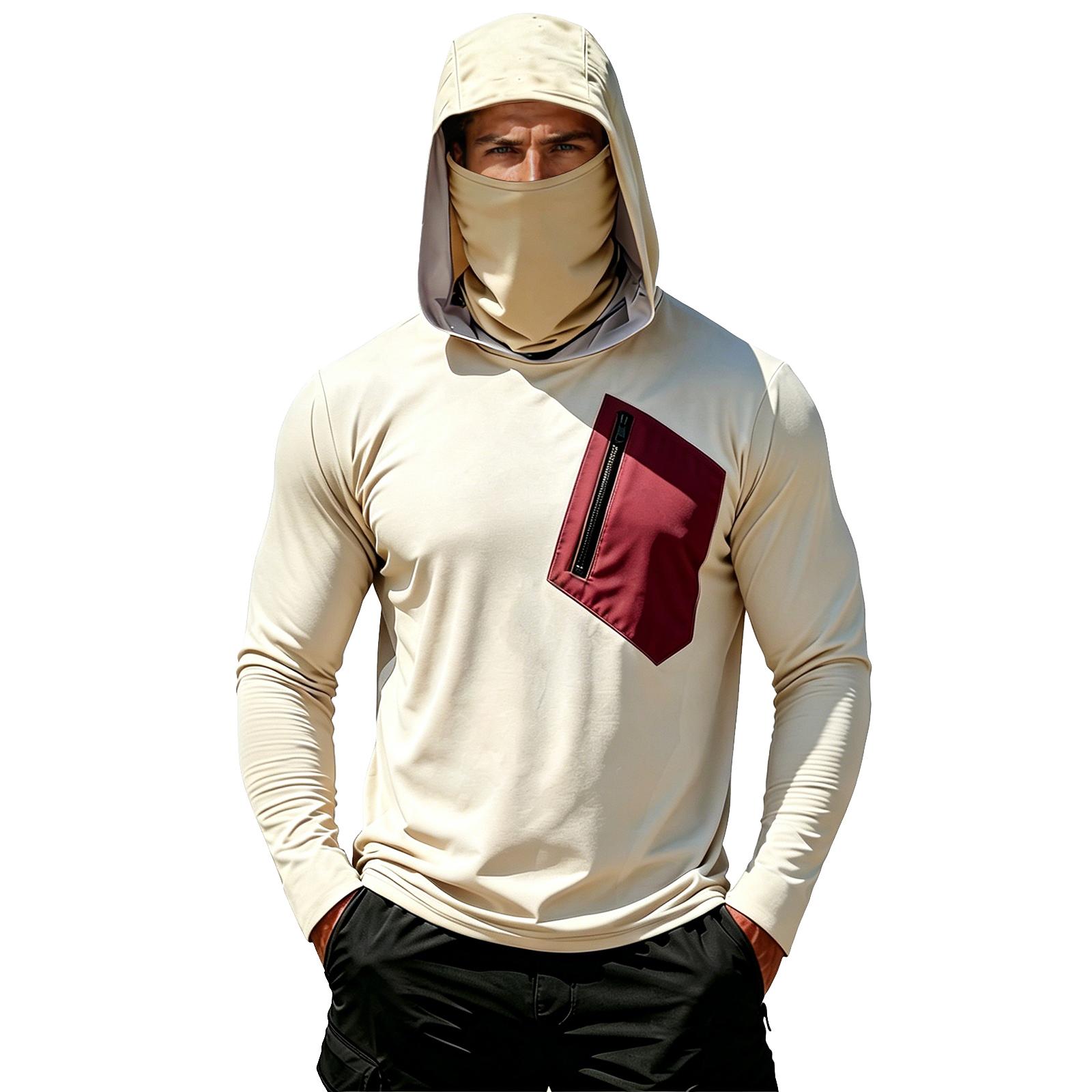 

Men s Casual Hooded Long Sleeve Sunscreen Top L бежевый