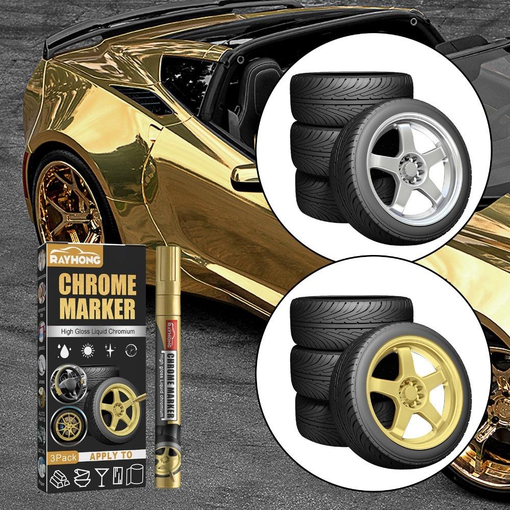 3Pcs Waterproof High Gloss Liquid Chrome Marker Car Repair DIY Chrome Mirror Finish Paint Pen Car Motorcycle Scratch Remover Pen