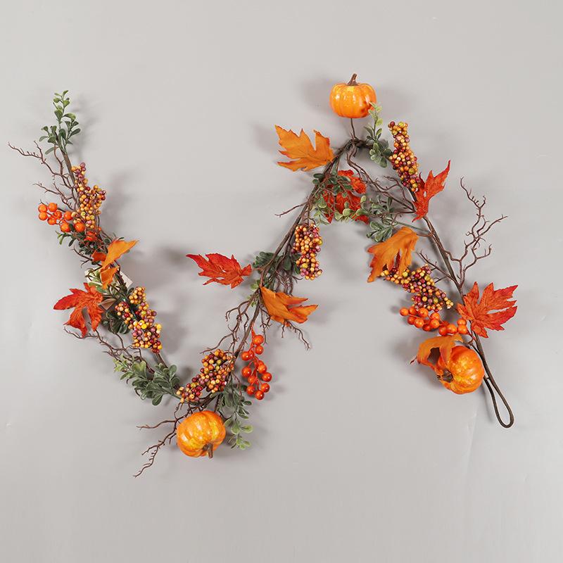 Hong Yu Autumn Pumpkin & Maple Leaf Vine with Berries - Harvest Festival Halloween Door Decoration