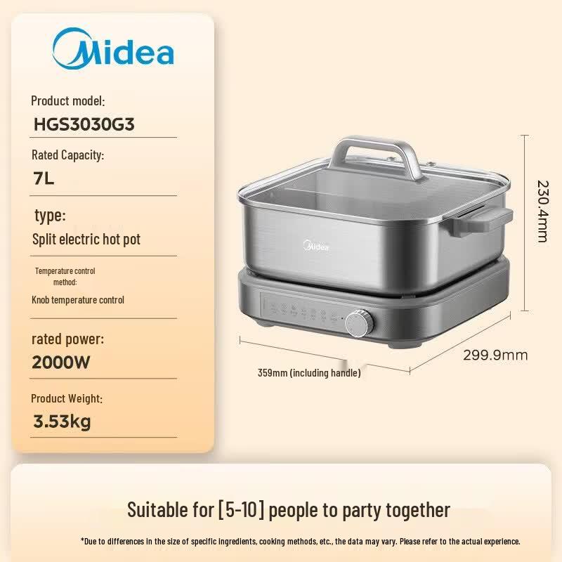 Midea 7L Multi-Function Electric Hot Pot CN plug (adapter included)