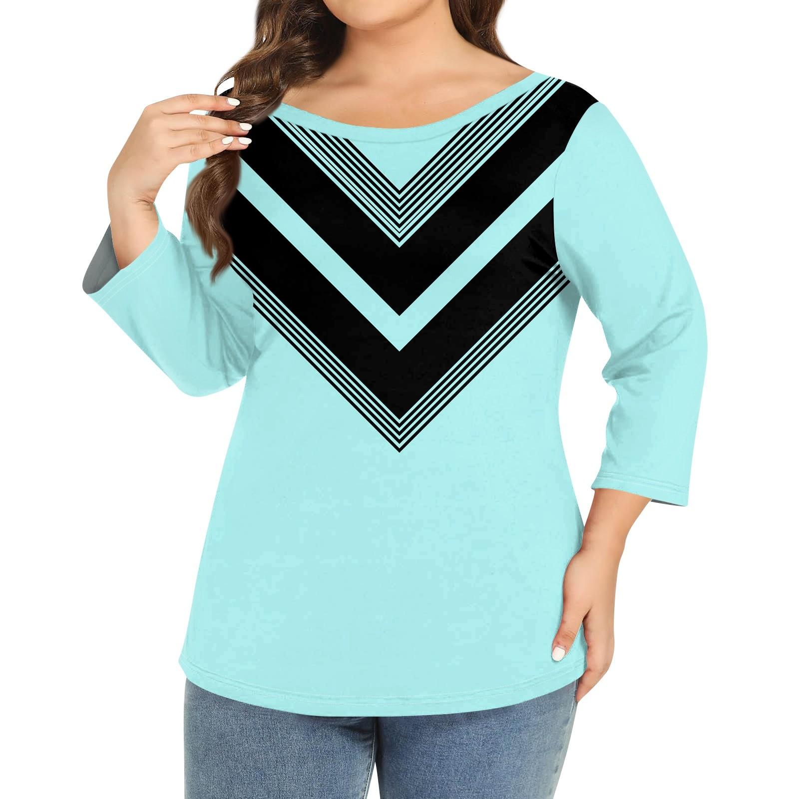 

Женский однотонный топ больших размеров с круглым вырезом и рукавами 3/4 XXL циан