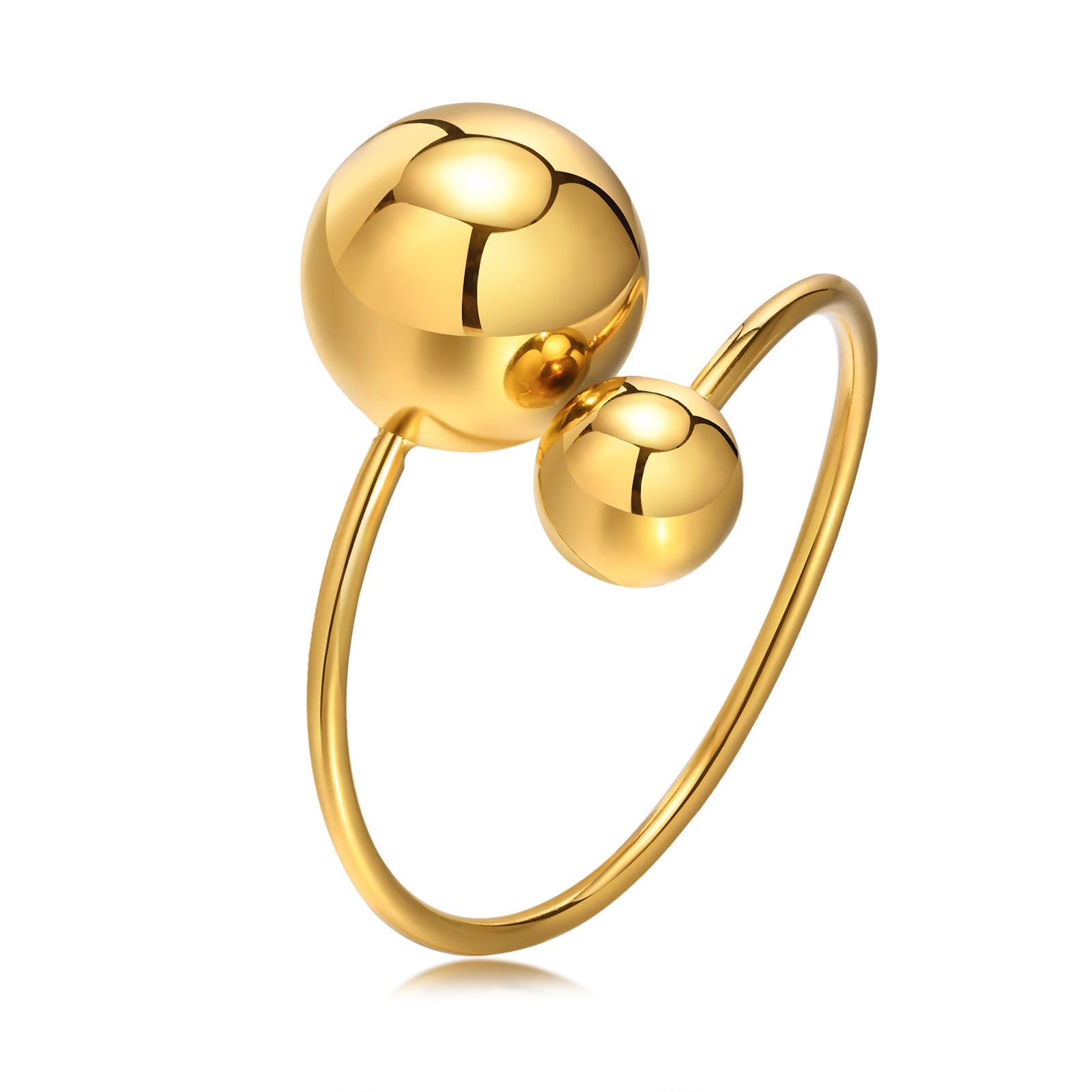 

Personalized Steel Bead Open Pinky Ring, 18K Gold Plated Titanium, Non-allergic.