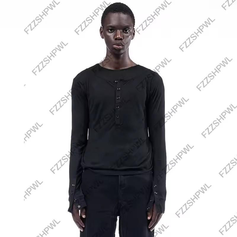 Unisex European & American Style Double-Layer Long-Sleeve Button-Up T-Shirt