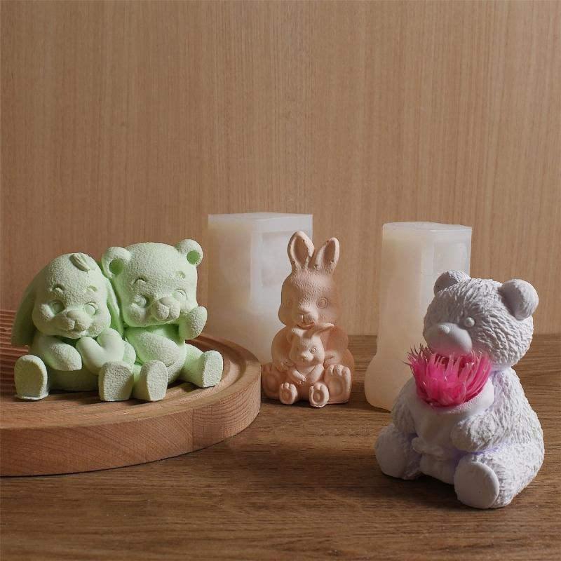 Sturdy Silicone Mould for Animal Shaped Candle Including Bear and Rabbits Designs for Projects