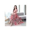 2026 Spring and Summer V-neck New Fashion Korean Version of Ice Silk Printing Dress Waist Slim Knee Super Long Dress