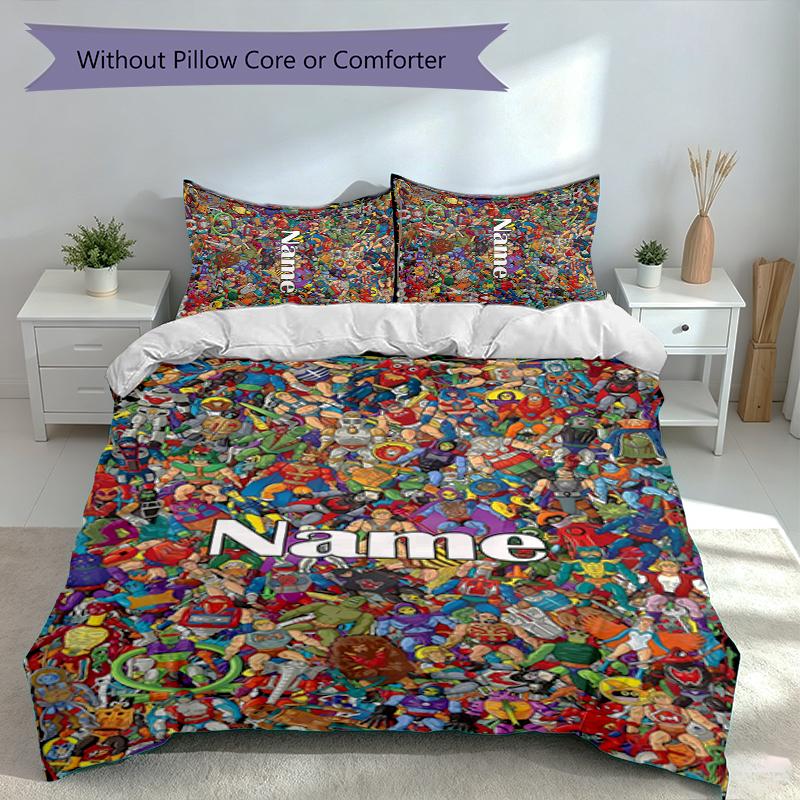 3pcs Custom Name He-Man and the Masters of the Universe Set,Includes 1 Duvet Cover and 2 Pillowcases,All-season Bedroom Decor