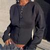 Women's Fitted Waist Single Breasted Button Round Neck Long Sleeve Knit Cardigan Cropped Sweater Top