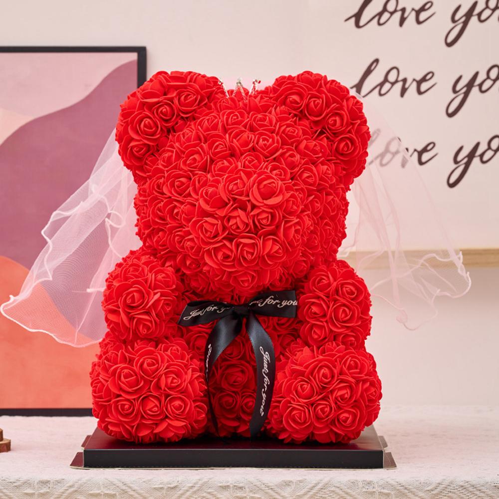 Teddy Rose Bear Artificial Flowers 25cm Rose Bear With Box Light Mom Girlfriend Anniversary Child Birthday Valentine's Day Gift