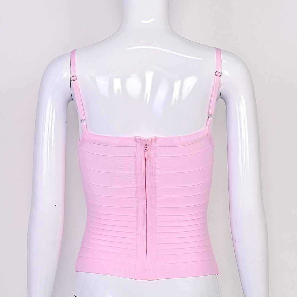 Yi Zhi Lian Women's European & American Strappy Ribbed Bandage Tank Top - Slimming, Sexy, Backless, Stretchy, Versatile Resort Wear