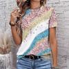 Round Neck T-shirt Summer Women's Fashion Casual Short Sleeved Printed Top Daily Street