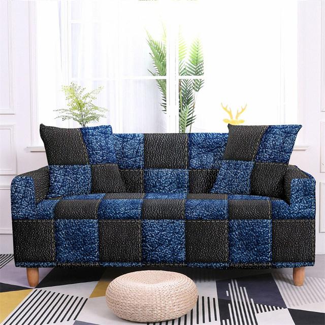 Striped Plaid Printed Couch Cover Sofa Cover For Living Room Elastic L -Shape Anti -Fouling Slipcovers Pets Chaselong Protector