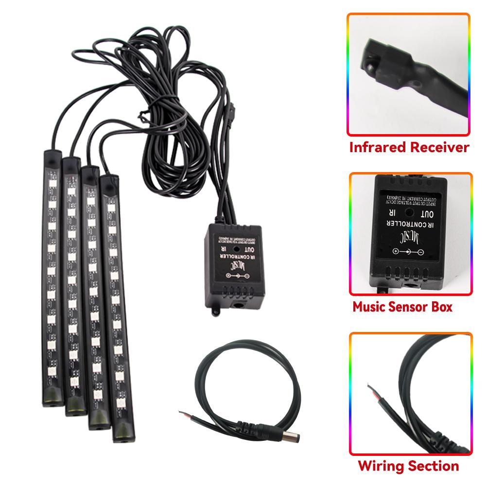 12V Car Motors Decor Lamp 4IN1 Waterproof LED RGB Color Car Lighting Flexible Strip Light Motorcycle Accessories