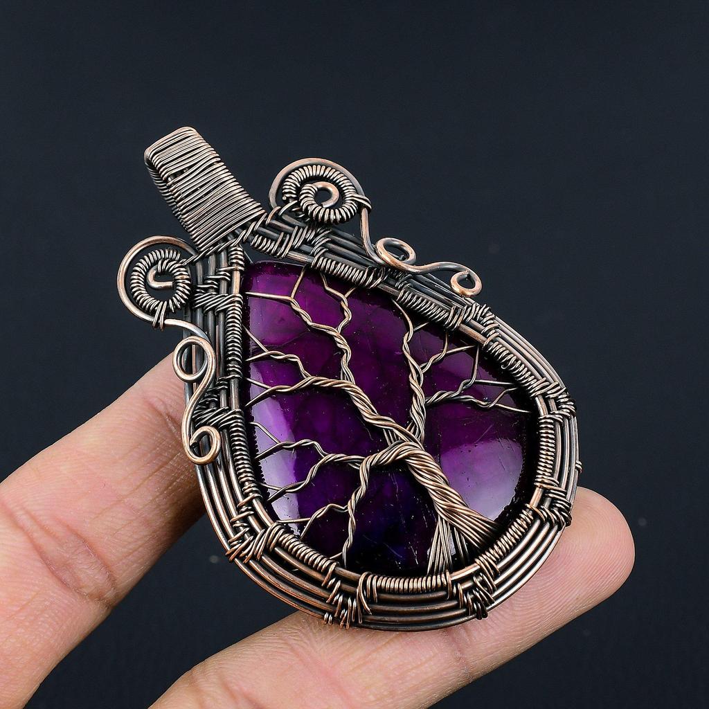 Purple Flash Labradorite Jewelry, 999 Copper Wire Wrapped Pendant Handmade Gemstone Jewelry, Gifts For Wife Brand New Pendant