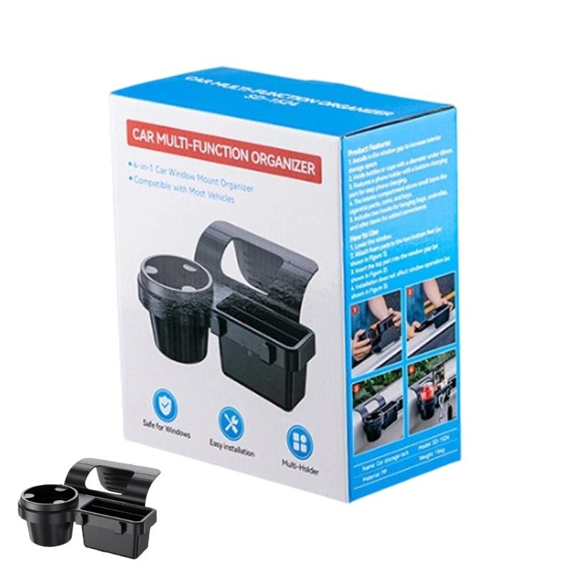 

Car Window Phone Storage Organizers with Cup Holder Large Capacity Multifunction Reserved Charging Hole Easy Installatio