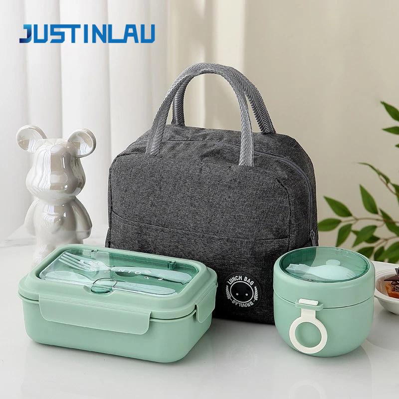 Lunch Box Portable for Children School Office Bento Box Compartment Sealed Food Container with Tableware Microwavable Heating